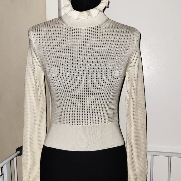 NWT! Miu Mui Cream Cashmere/Silk Cropped Waffle Sweater - EU 38 - Picture 1 of 5